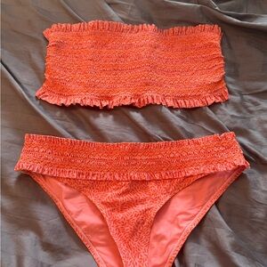 Tory Burch Coral Smocked Bikini